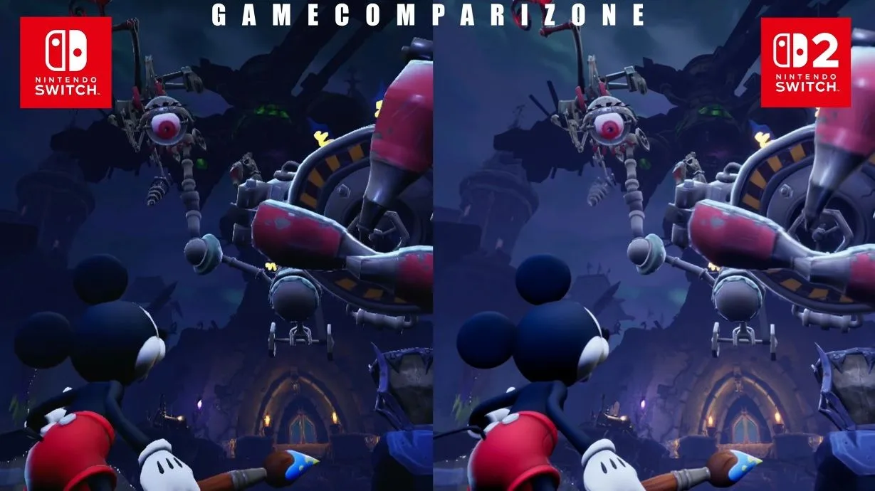 مقایسه گرافیکی بازی Disney Epic Mickey: Rebrushed روی نینتندو سوییچ ۲ و نینتندو سوییچ