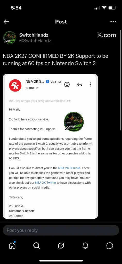 تایید پشتیبانی 2K مبنی بر اجرای 60 فریم NBA 2K27