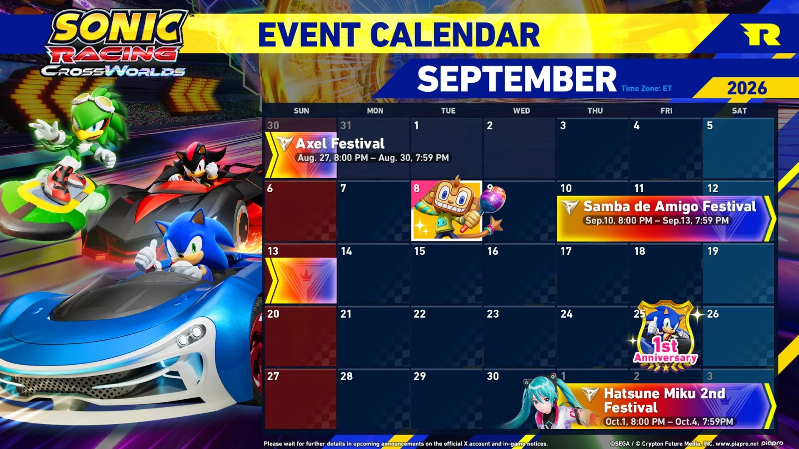 جدول رویدادهای بازی Sonic Racing: CrossWorlds
